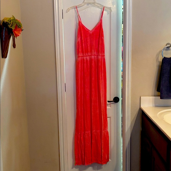 Gypsy 05 Ruffle Hem Maxi Silk Blend Dress in Coral Pink S - Picture 1 of 4